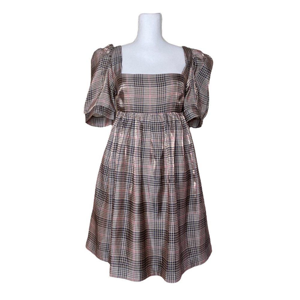 En Saison Plaid Organza Short Mini Babydoll Fit & Flare Dress, Size Medium NWT